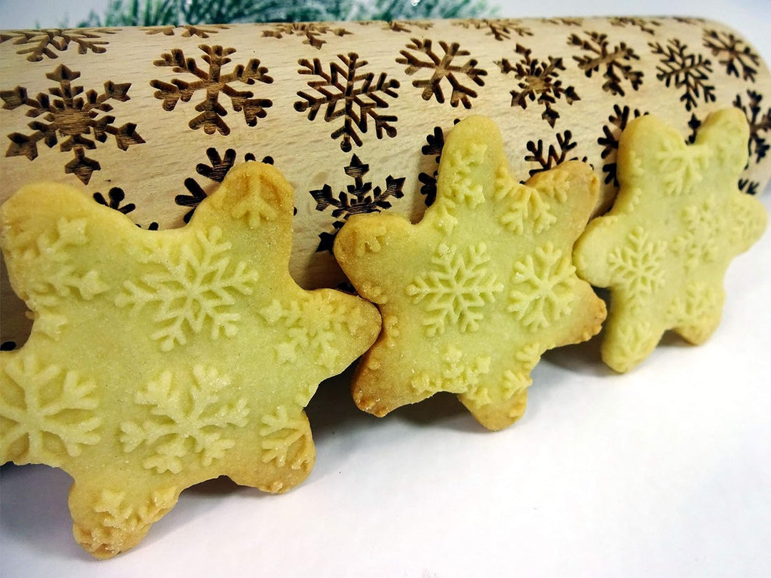 SCHNEEFLOCKE Nudelholz mit Muster Weihnachten Backen - Teigroller Holz für DIY Weihnachten Plätzchen