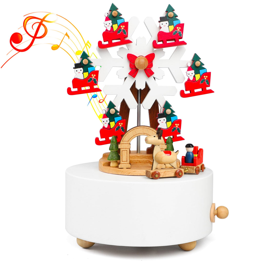 LONEEDY Holz Spieluhr Weihnachten Schneeflocke Dekoration Elch Custom für Jungen und Mädchen Rotatio