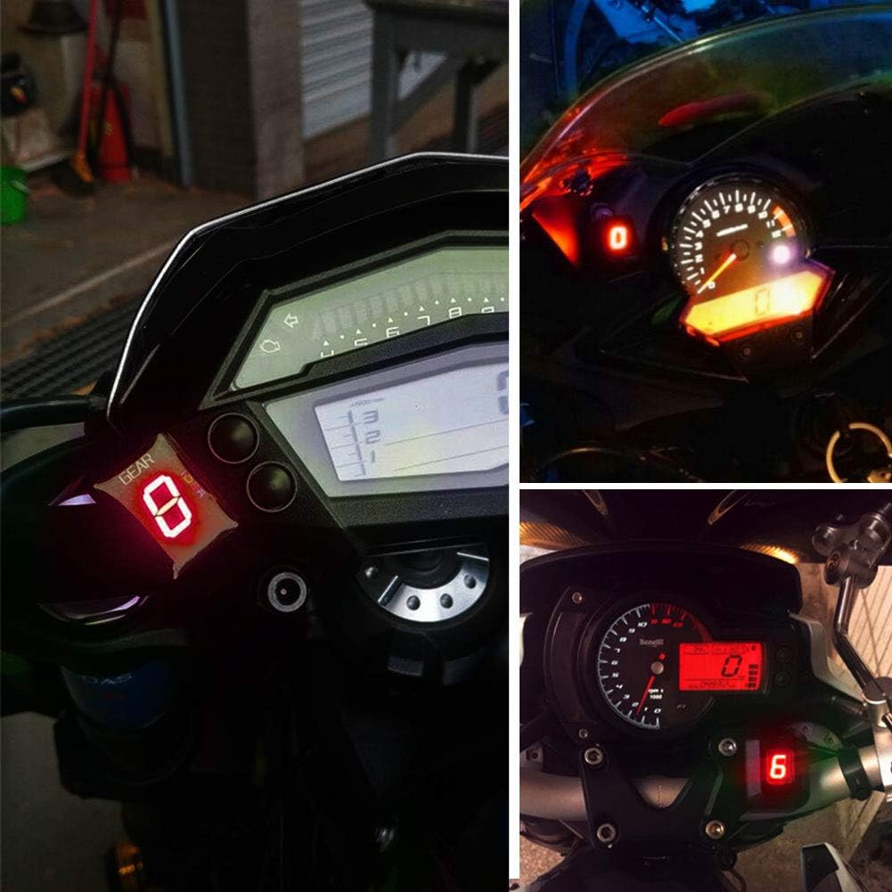 Keenso Geschwindigkeitsanzeige für Motorrad, Anzeige mit 6 Geschwindigkeitsstufen, LED-Anzeige, wass