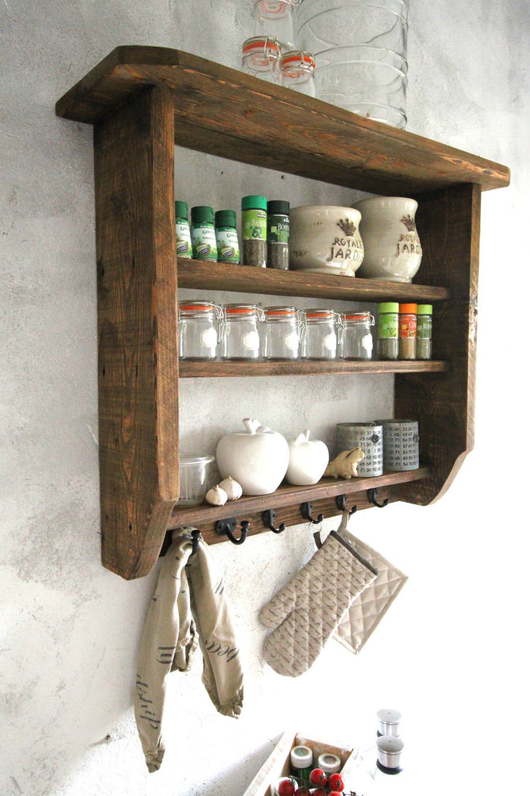 Dekorie Holz Küchenregal für Gewürzte Shabby Vintage fertig montiert (Braun), Braun