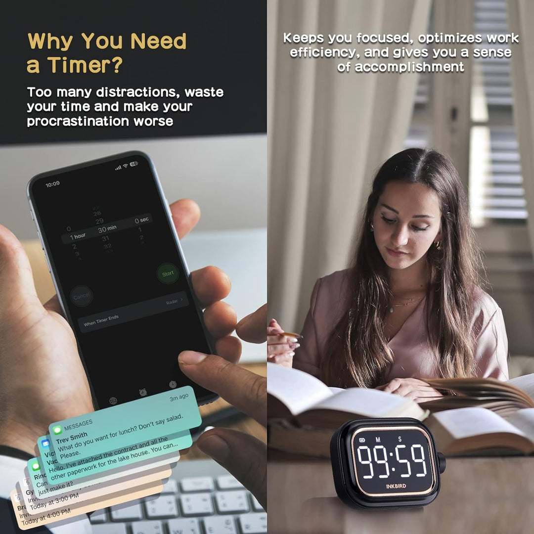 Inkbird Eieruhr, Küchentimer wiederaufladbarer 4 Stufen Alarm Produktivitäts eieruhr digital IDT-02,
