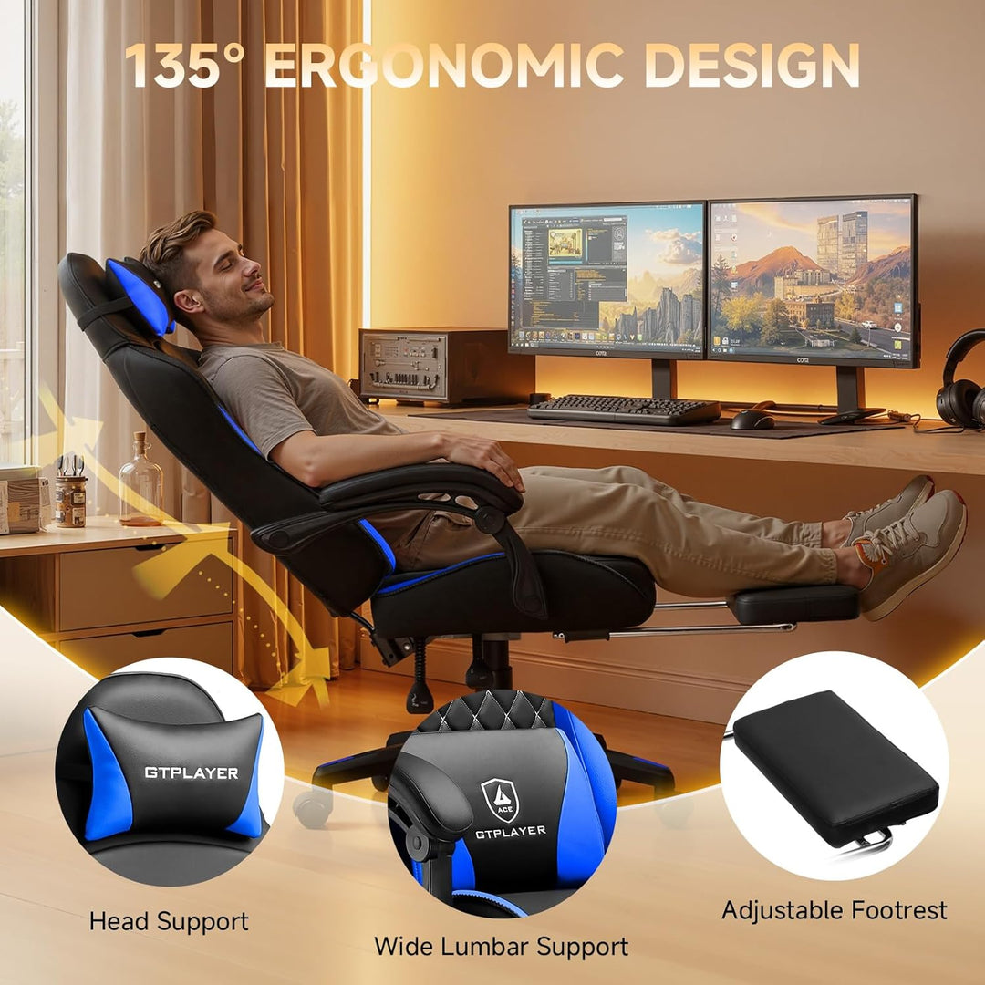 GTPLAYER Gaming Stuhl, Gaming Chair, Ergonomischer Höhenverstellbarer Bürostuhl, Zweckmässig für Win