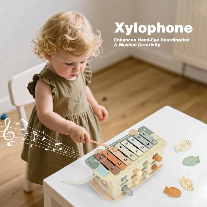 Vanplay Montessori Spielzeug ab 1 Jahr, 7 in 1 Hammerspiel Angelspiel Magnet Holzspielzeug Motoriksp