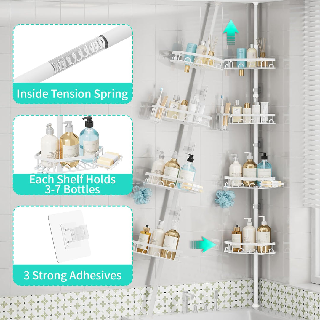 HapiRm Teleskopstange Duscheckregal Teleskop - Teleskopregal, 70-276cm | 4 Tier rostfrei Teleskop Ba