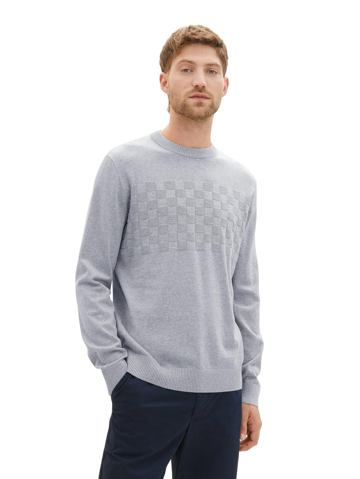 TOM TAILOR Herren Crew-Neck Strick-Pullover im Struktur-Mix M 12035-grey Heather Melange, M 12035-gr
