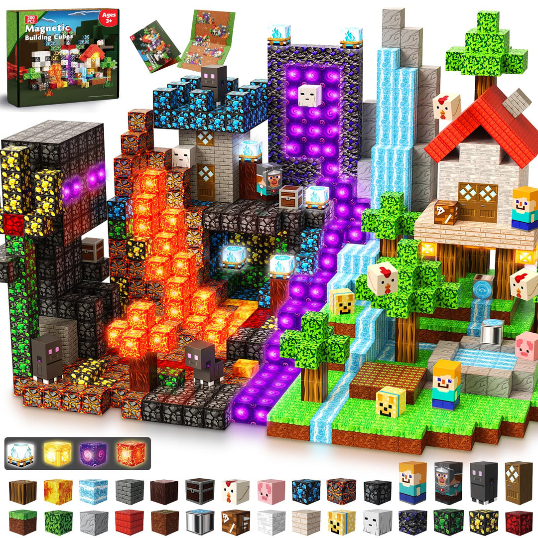 Magnetische Bausteine Wald-Portal Set 200 Teile - Lava & Felsen - Baue Magnetische Blöcke Spiel - Ma