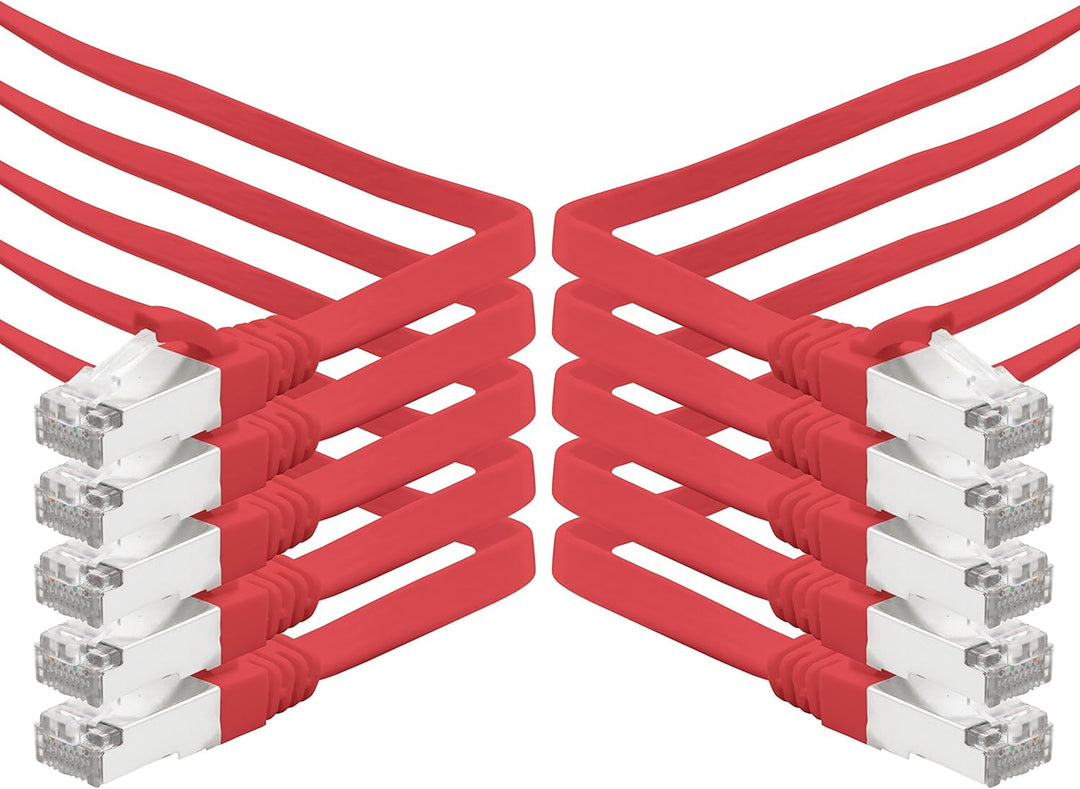 10m - rot - 10 Stück CAT.7 Gigabit Ethernet LAN Flachband Flachbandkabel (RJ45) Netzwerkkabel Rohkab