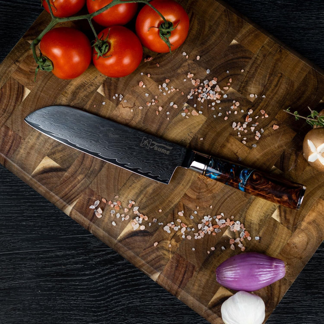 Tsume Santoku Messer Sturm, Klingenlänge 19cm, Echtes Damast Küchenmesser, 67 Schichten VG10 Edelsta