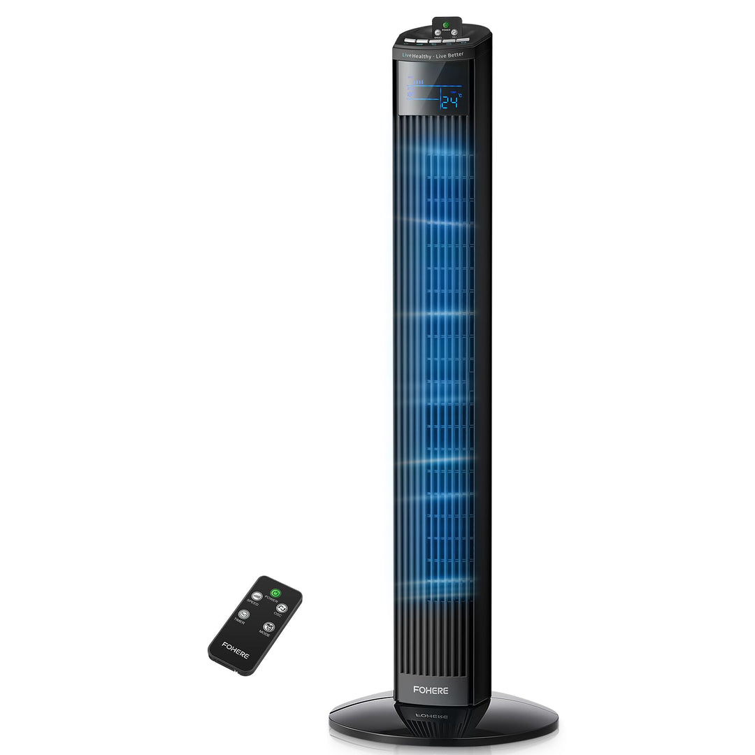 FOHERE Leiser Turmventilator, 91CM Oszillierender Stand Ventilator mit Kühlung Fernbedienung, 12-Stu