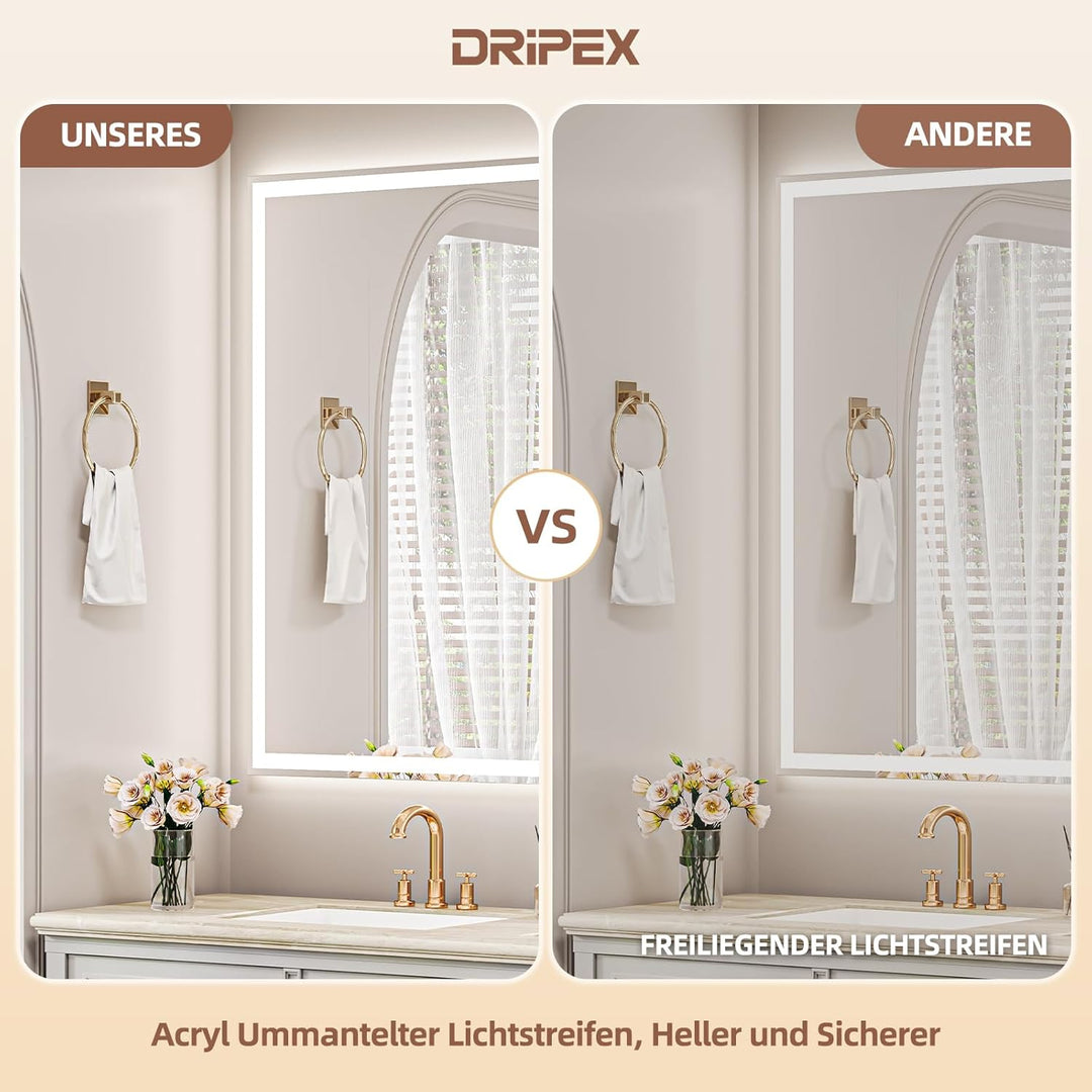 Badezimmerspiegel Led Badspiegel, Speicherfunktion, Touch-Schalter, Druckknopf, Dimmbar, 3 Lichtfarb