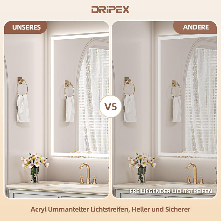 Badezimmerspiegel Led Badspiegel, Speicherfunktion, Touch-Schalter, Druckknopf, Dimmbar, 3 Lichtfarb