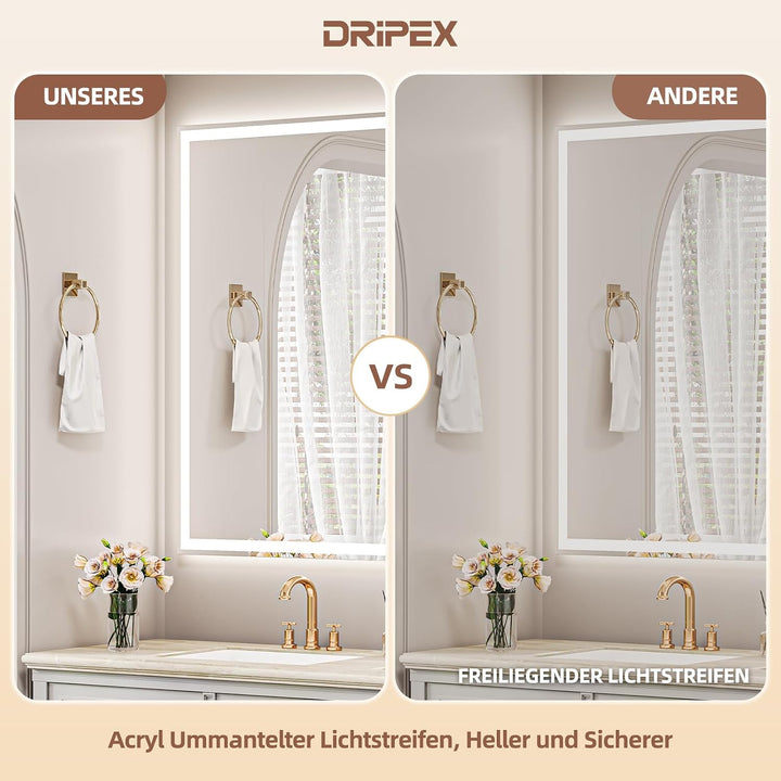 Badezimmerspiegel Led Badspiegel, Speicherfunktion, Touch-Schalter, Druckknopf, Dimmbar, 3 Lichtfarb