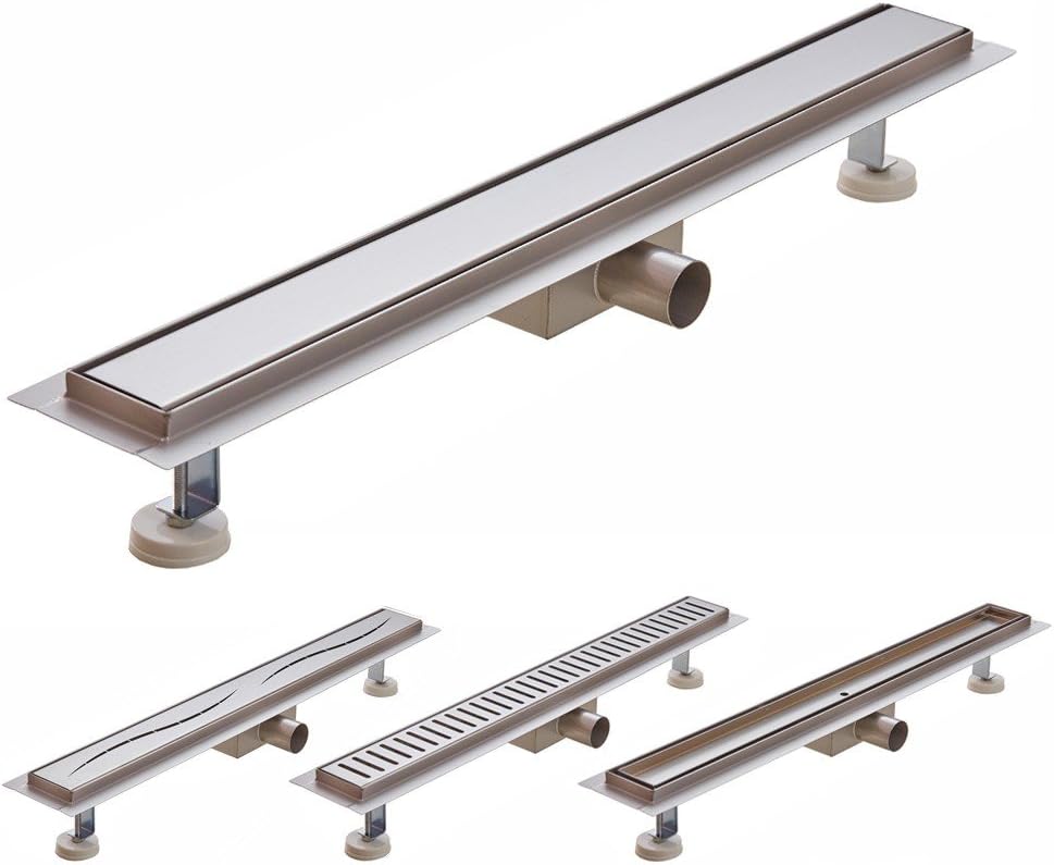 Edelstahl Bodenablauf Duschrinne Ablaufrinne Siphon Dusche 50-120 cm 7 Muster Sanlingo, Design:Welle
