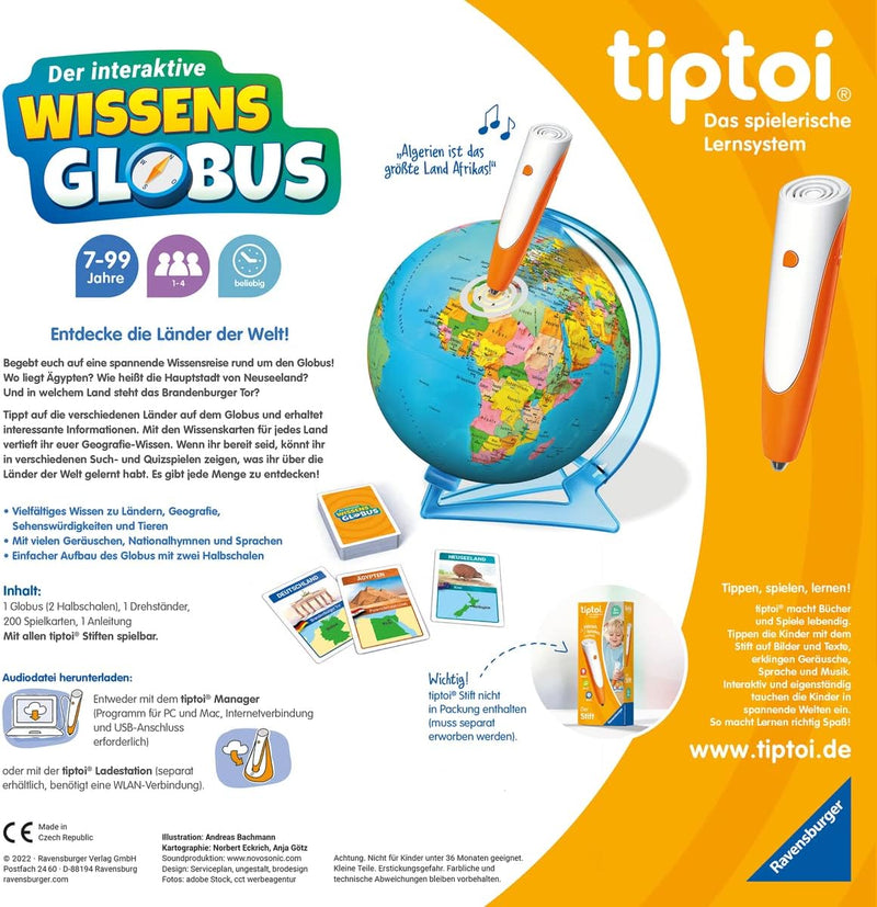 Ravensburger tiptoi® Spiel 00107 - Der interaktive Wissens-Globus - Lern-Globus für Kinder ab 7 Jahr