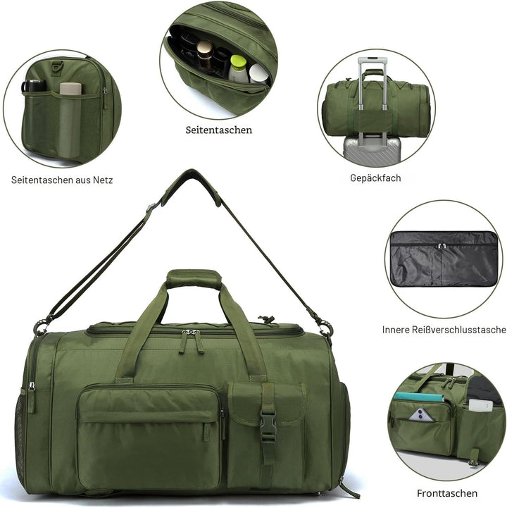 70L Sporttasche Herren Gross Reisetasche Rucksack mit Schuhfach Wasserdicht Fitness Trainingstasche