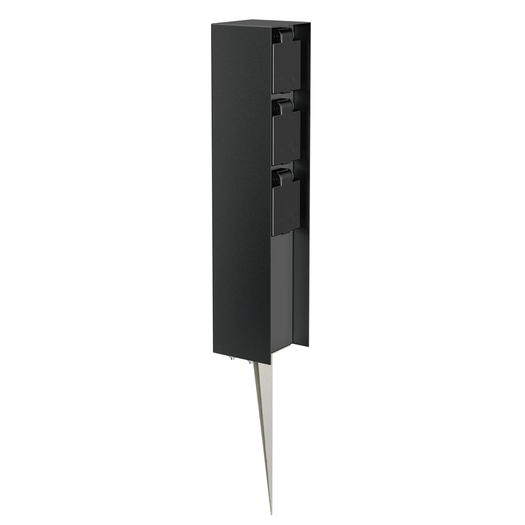 ledscom.de Garten-Steckdosen-Säule POMI mit Erdspiess für aussen, IP44, 3-Fach, schwarz, eckig, 33cm