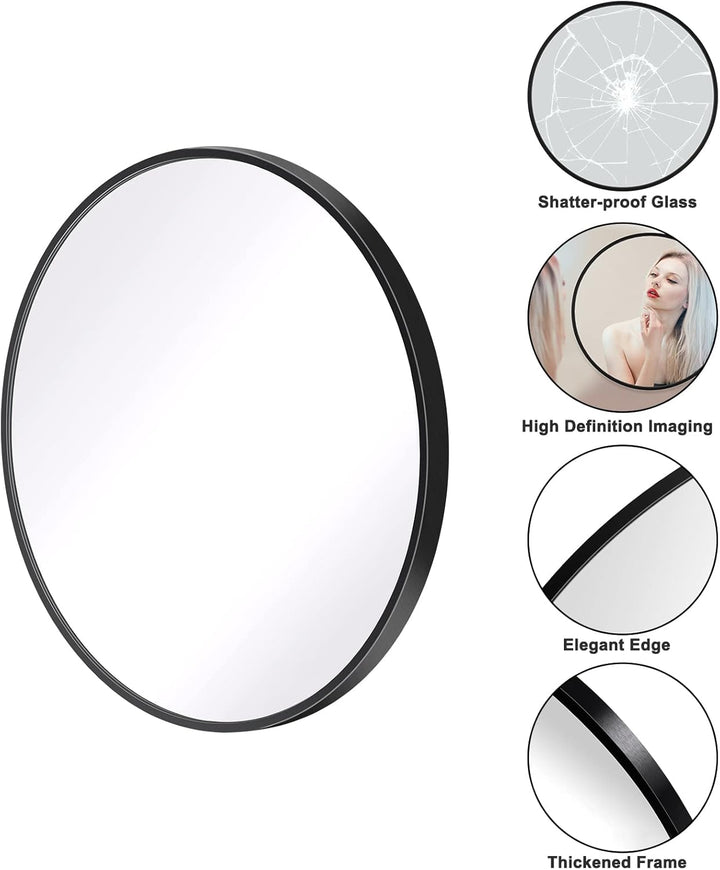 Dripex Rund Wandspiegel 50cm mit Aluminiumrahmen,dekorativer HD Wandspiegel Schminkspiegel für Badzi