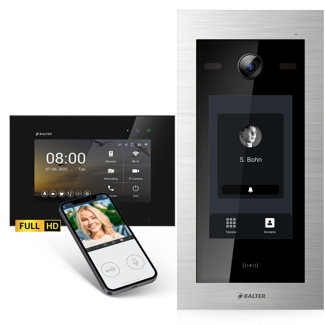 Balter EVO-HD Video Türsprechanlage mit Touchscreen Türstation, Video Türklingel, Smartphone App, 1