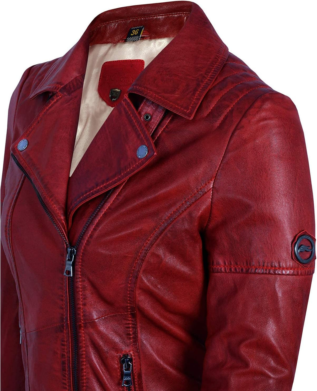 Blueorn Heeda Damen Lederjacke Übergangsjacke aus feinstem Lammnappa Leder - Modernen Bikerjacke Ech