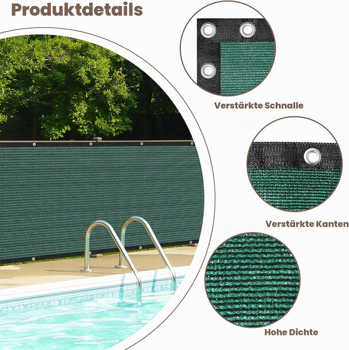 Zaunblende Sichtschutz Grün-Schwarz,1.2x6m, Sichtschutzzaun 90% HDPE-Schattennetz für den Aussenbere