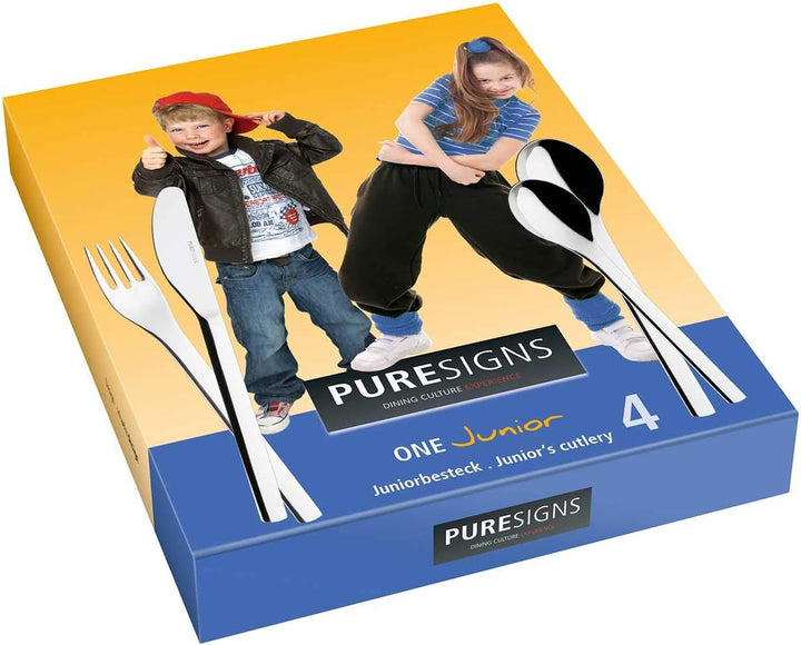 Puresigns ONE Juniorbesteck Edelstahl Poliert Silber 4-teilig, Poliert