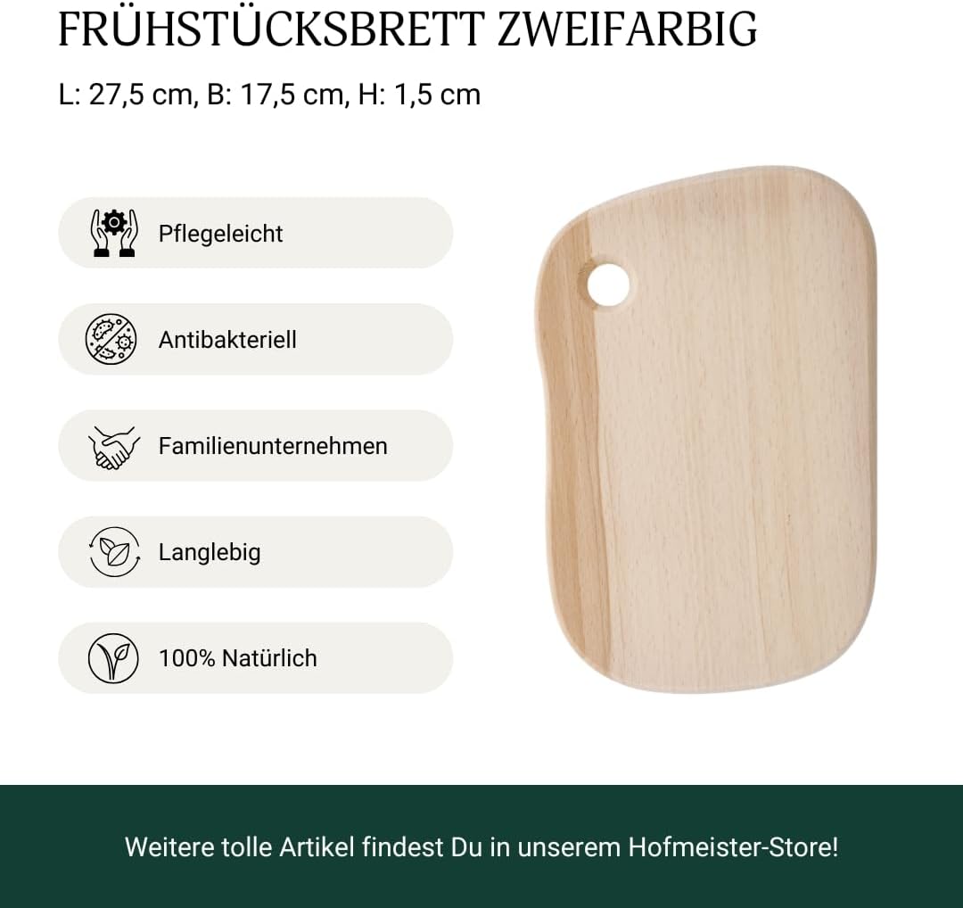 HOFMEISTER® Frühstücksbrett Kernbuche mit Eiloch - Zweifarbiges Holzbrett für Frühstück, Brot & Snac