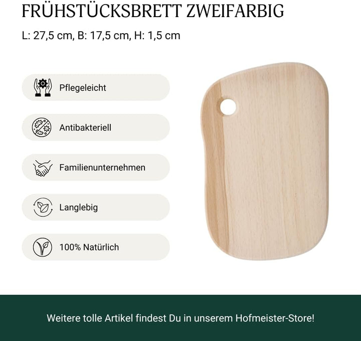 HOFMEISTER® Frühstücksbrett Kernbuche mit Eiloch - Zweifarbiges Holzbrett für Frühstück, Brot & Snac