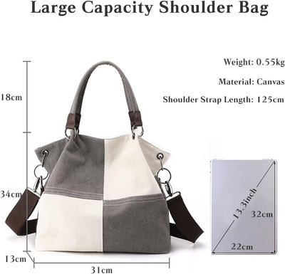 CORIOS Damen Schultertasche Canvas Handtasche Grosse Kapazität Umhängetasche Casual Tragetasche Mult