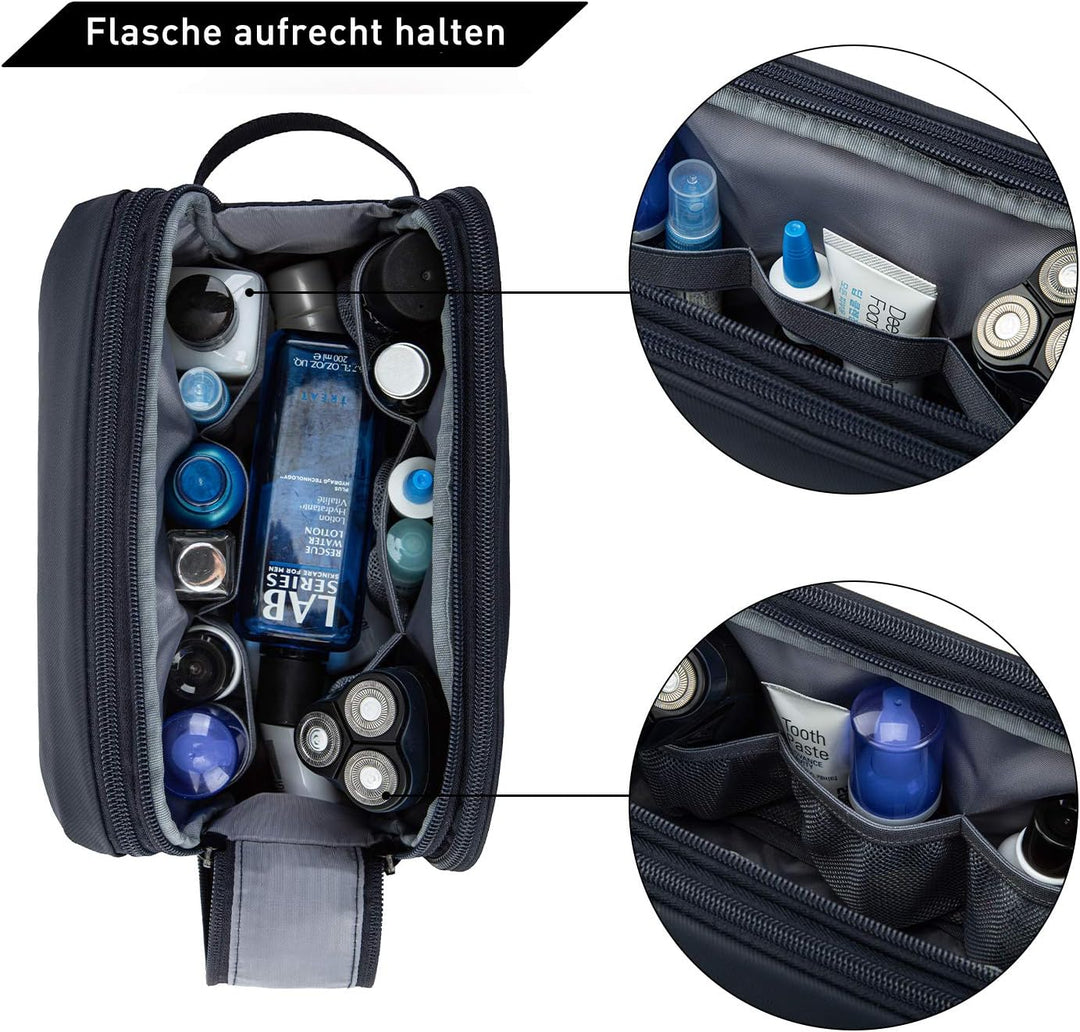 BAGSMART Kulturbeutel für Herren, Reise Kulturtasche Reisezubehör Blau-lederfolie M, Blau-lederfolie