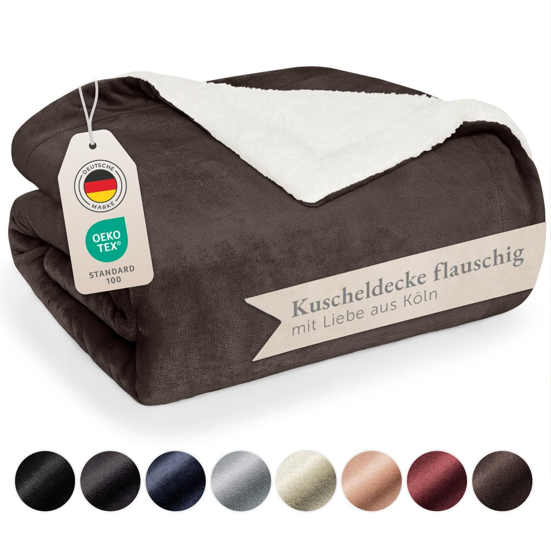 Blumtal Flauschige Sherpa Kuscheldecke – hochwertige Wohndecke, super weiche Fleecedecke als Sofaübe