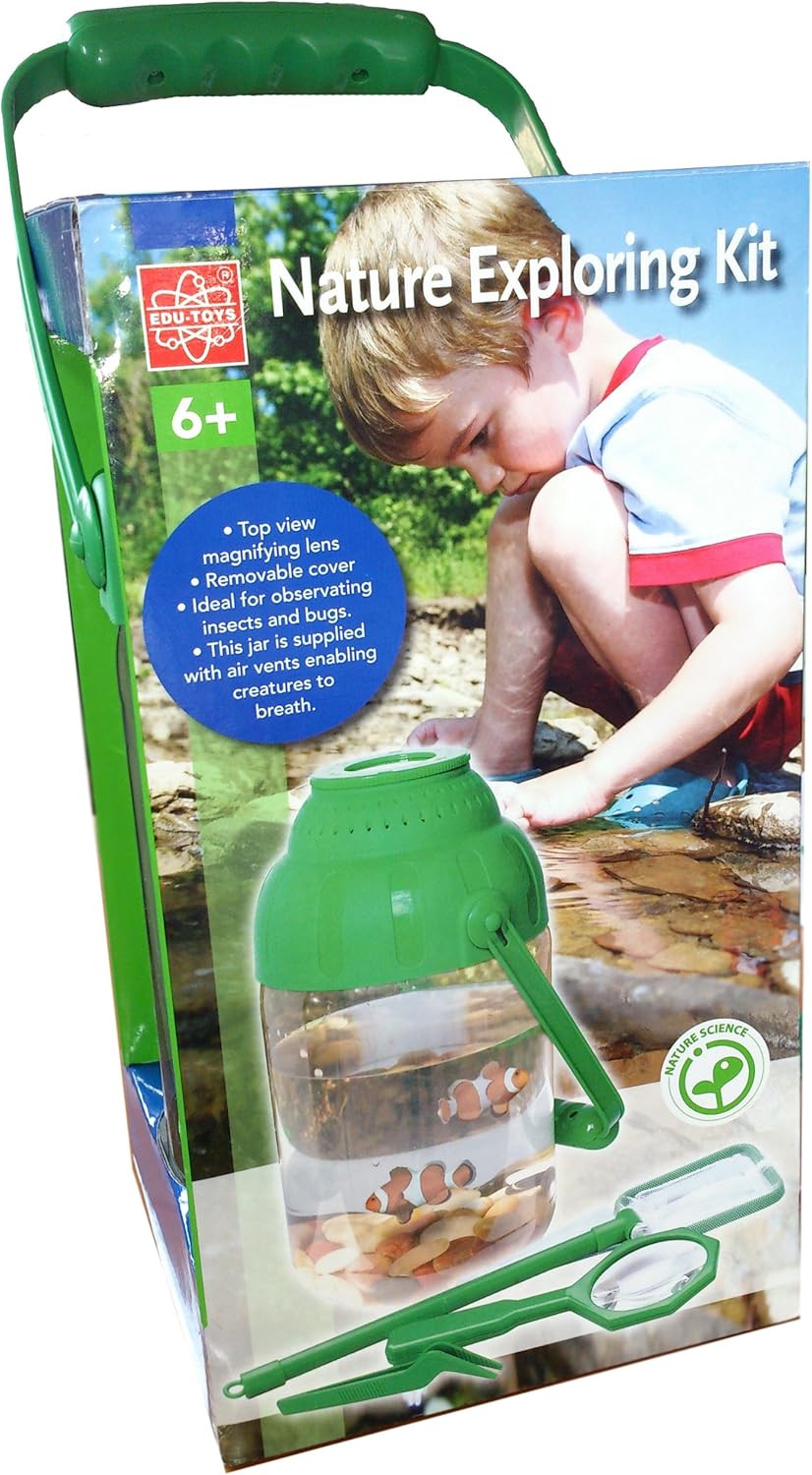 Naturbeobachtung Set 4teilig 5 Liter Eimer mit Lupe im Deckel, Kescher, Pinzette und extra Entdecker
