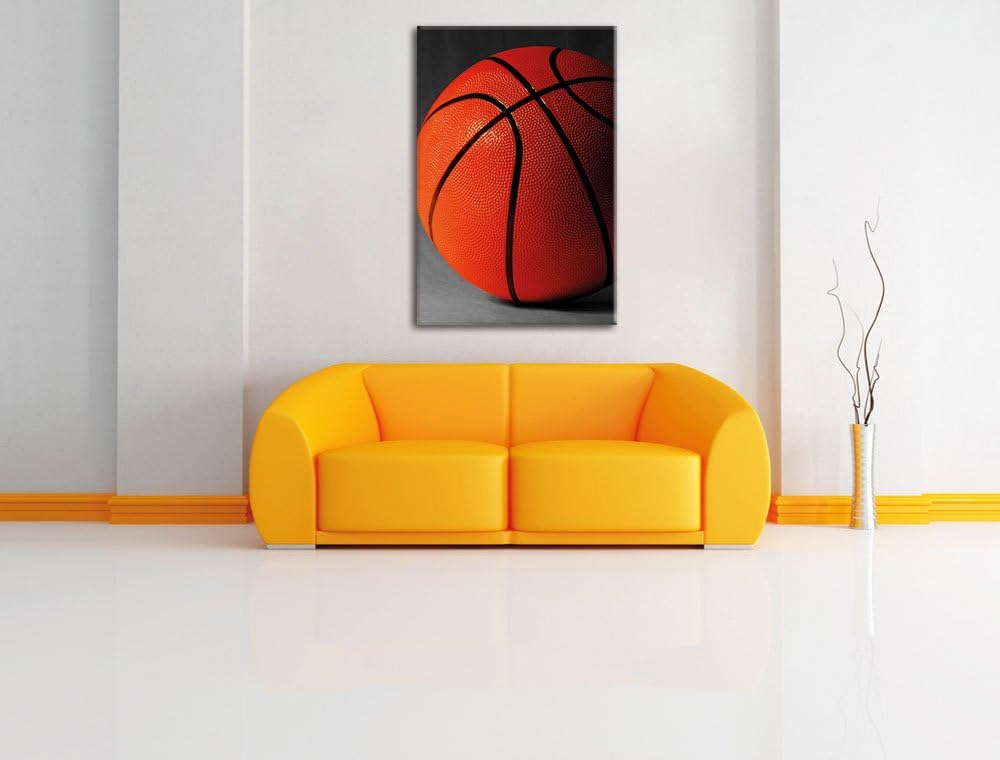 Pixxprint Basketball schwarzer Hintergrund / 100x70cm Leinwandbild bespannt auf Holzrahmen/Wandbild