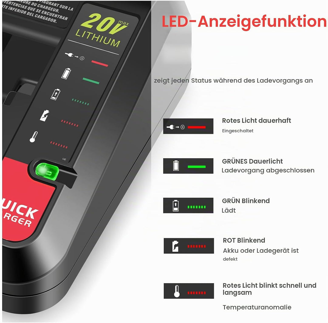 ASUNCELL 2A Li-ion Akku Ladegerät Kompatibel mit Black &amp; Decker Lithium-Akku, 18V Schnell-Ladegerät