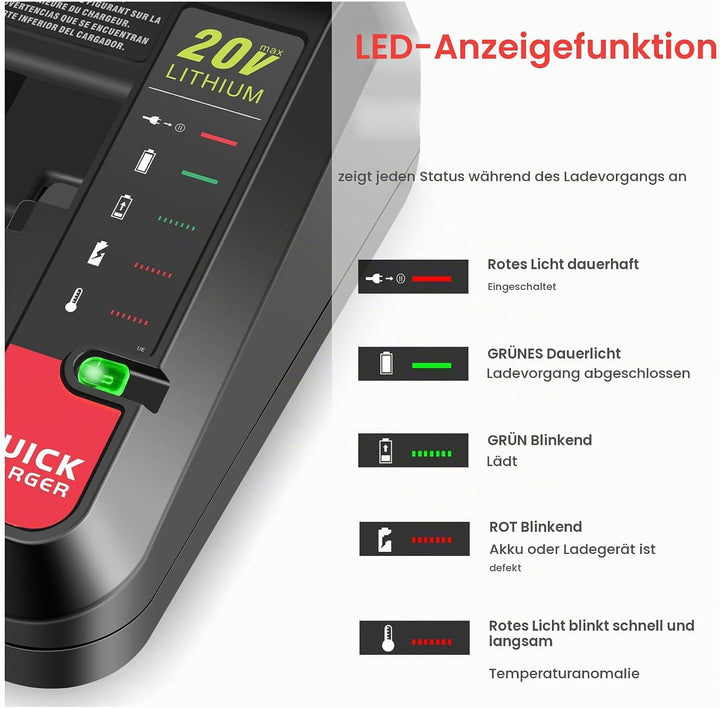 ASUNCELL 2A Li-ion Akku Ladegerät Kompatibel mit Black &amp; Decker Lithium-Akku, 18V Schnell-Ladegerät