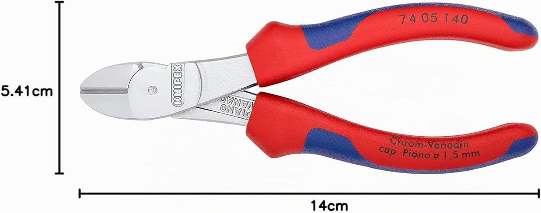 Knipex Kraft-Seitenschneider verchromt, mit Mehrkomponenten-Hüllen 140 mm 74 05 140 verchromt 140 mm