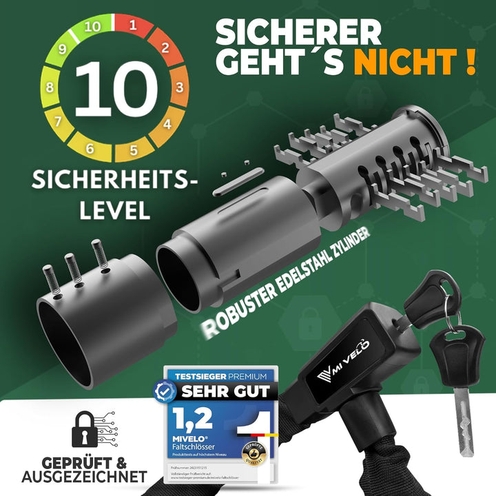 MIVELO Fahrradschloss Kettenschloss hohe Sicherheit 100cm lang I Fahrrad Schloss mit Schlüssel 8mm g