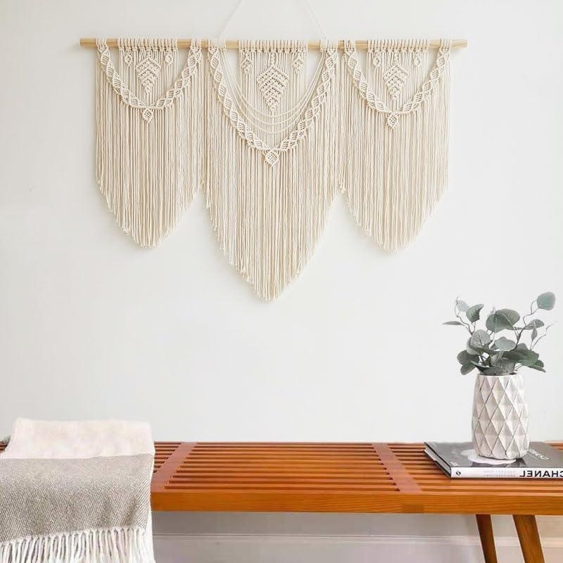 Hibisaws Makramee 110cm (W) x 82cm (H) Wandteppich Boho, Grosse, Handgewebt, Schlafzimmer Wanddeko ，
