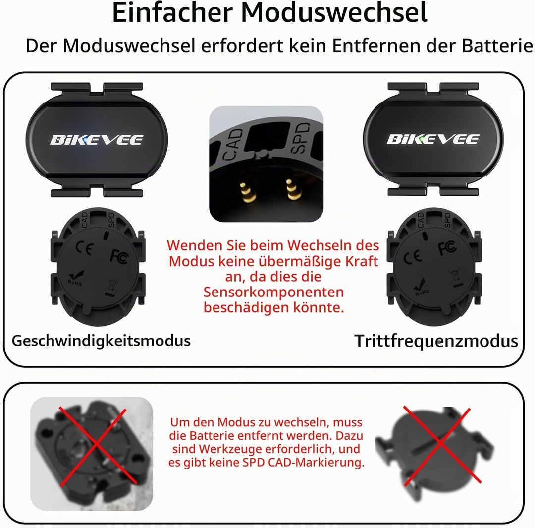 Trittfrequenzsensor Geschwindigkeitssensor Fahrrad Bluetooth 5.4 ANT+ Kabelloser RPM Sensor Kompatib