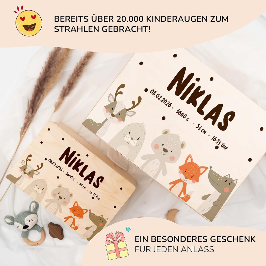 KIDSMOOD - Erinnerungsbox Baby, personalisierte Holzkiste mit Deckel, Ideal zur Aufbewahrung von Eri