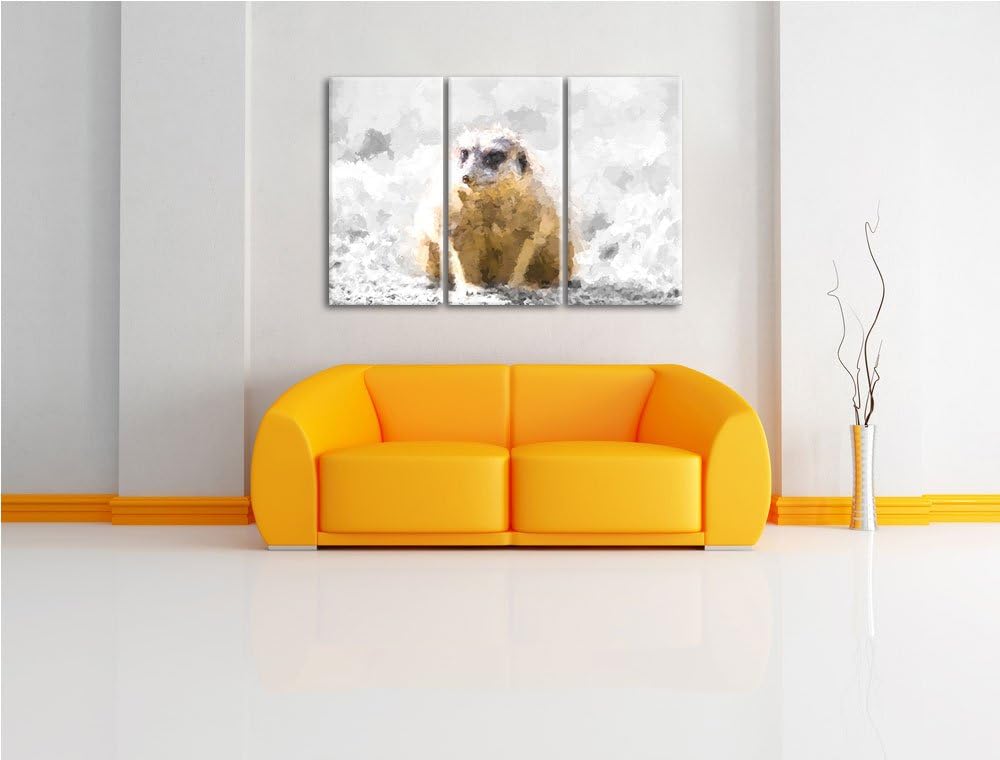 schüchternes Erdmännchen schwarz/weiss Deluxe 3-Teiler Leinwandbild 120x80 Bild auf Leinwand, XXL ri