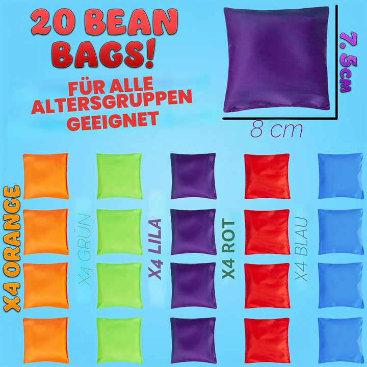 KreativeKraft Cornhole Säckchen, 10er- oder 20er-Pack Bunte Bean Bags - Outdoor Spiele für Kinder, 2