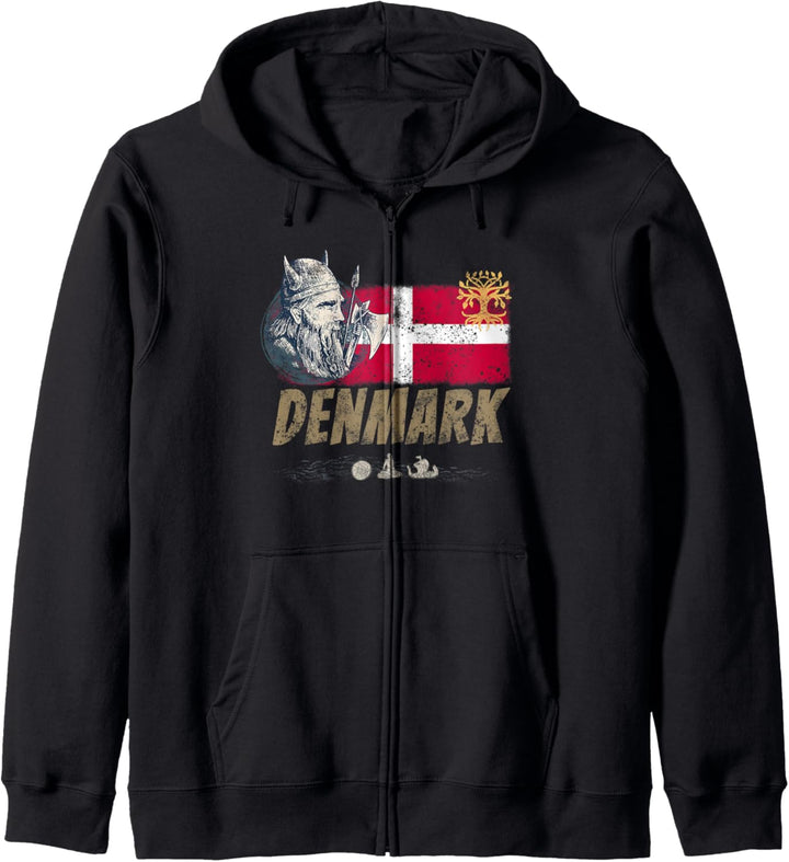 Dänemark Vintage Fahne Wikinger und Schiff Souvenir Kapuzenjacke