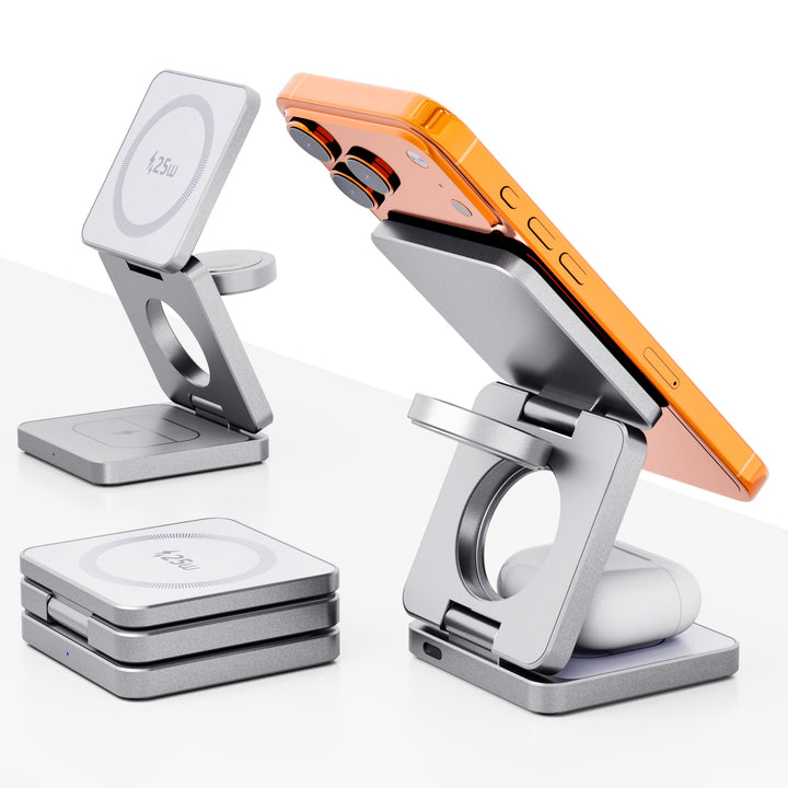 MagSafe Wireless Charger Stand 25W, 3-in-1 magnetische Schnellladestation für iPhone 12–17 Serie, Ap