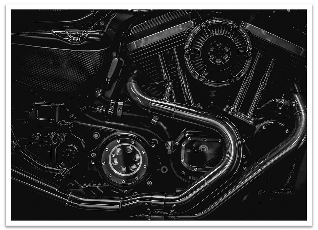 wandmotiv24 Poster als Wanddeko, Grösse 18x13cm, Motorrad, Motor, schwarz, Moderne Wanddeko, Wandbil