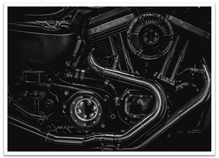 wandmotiv24 Poster als Wanddeko, Grösse 18x13cm, Motorrad, Motor, schwarz, Moderne Wanddeko, Wandbil