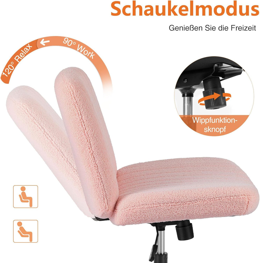 Sweetcrispy Bürostuhl Ohne Armlehnen, Schreibtischstuhl mit Teddy Velvet, Lesesessel mit Breiterem P