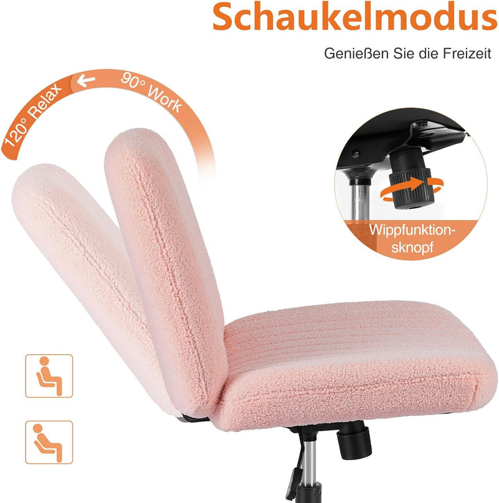 Sweetcrispy Bürostuhl Ohne Armlehnen, Schreibtischstuhl mit Teddy Velvet, Lesesessel mit Breiterem P
