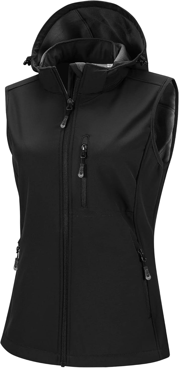 33,000ft Damen Softshell Westen mit Abnehmbare Kapuze Fleece Gefütterte Ärmellose Jacke Wasserdichte
