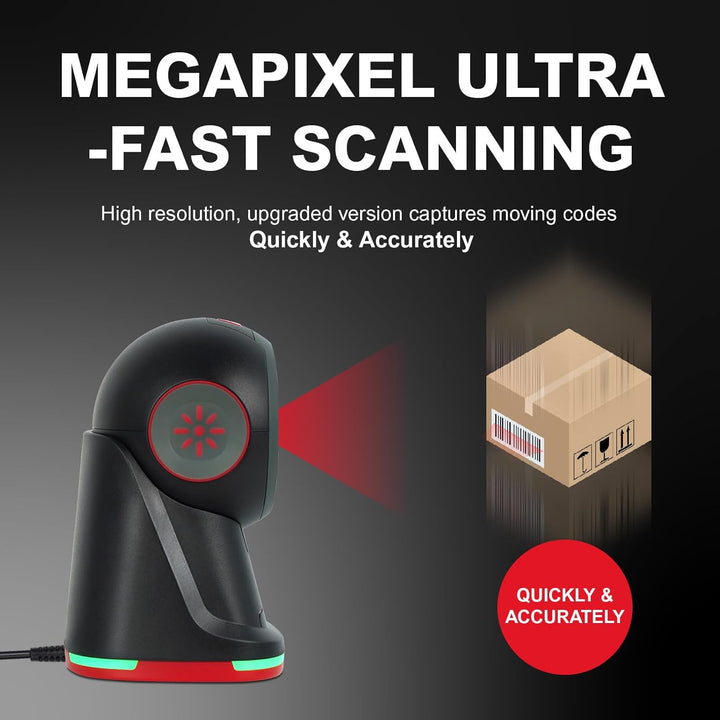 OBZ Desktop Barcode Scanner 1D 2D QR-Code | USB-Kabelgebundener Hands-Free mit Omnidirektionalem Sca