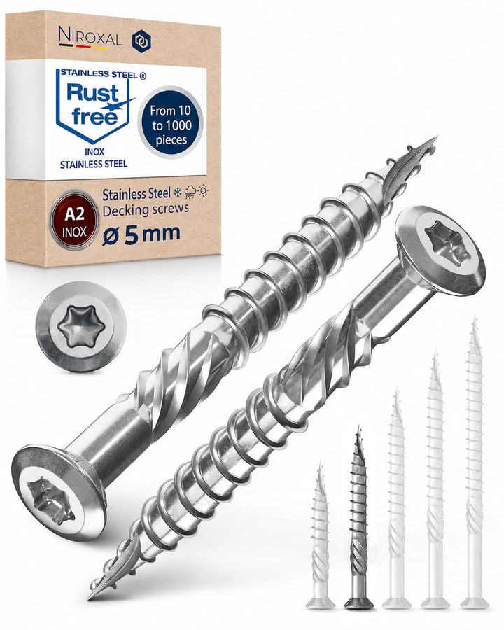 Terrassenschrauben 5x50 Edelstahl A4 Linsenkopfschrauben Torx Schrauben 5mm stark 400 Stück Holzschr